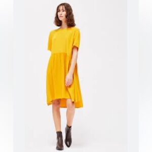 Lacausa Cassie Dress Anthropologie “tar” Gold Yellow Babydoll Layered Small S